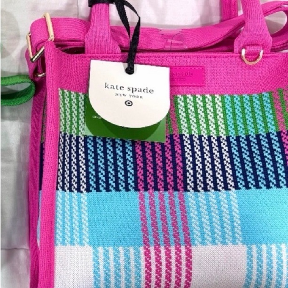Kate Spade Vibrant Pink and Blue Checkered Tote